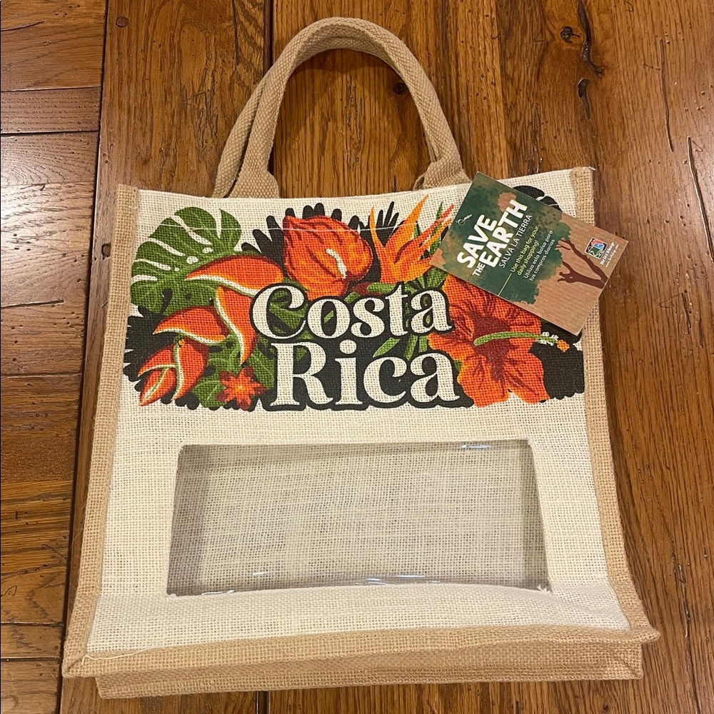 Costa Rica Jute Tote Bag with Tropical Design. NWT